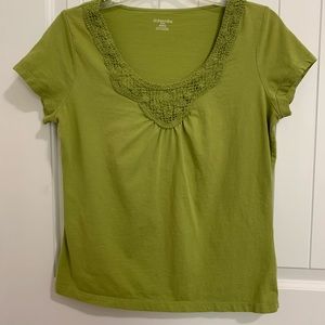 St. John's Bay Green Crocheted Top Ruched floral neckline PM